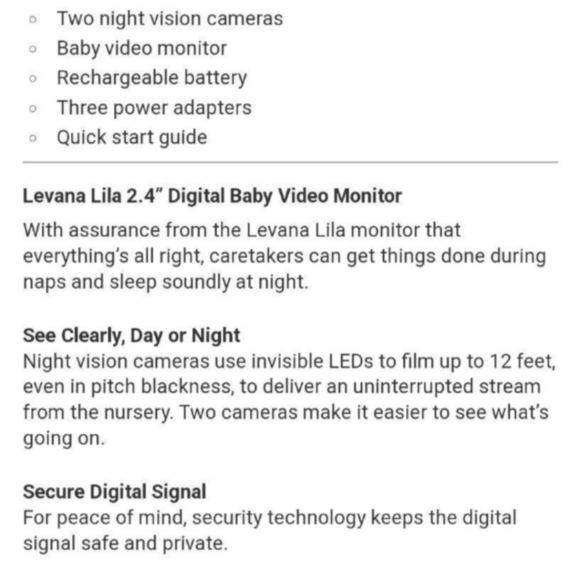 Levana Lila Digital Baby Video Monitor with Night Vision and Talk - Picture 5 of 5